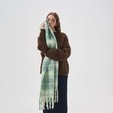 Women's White And Green Plaid Scarf - Nioor