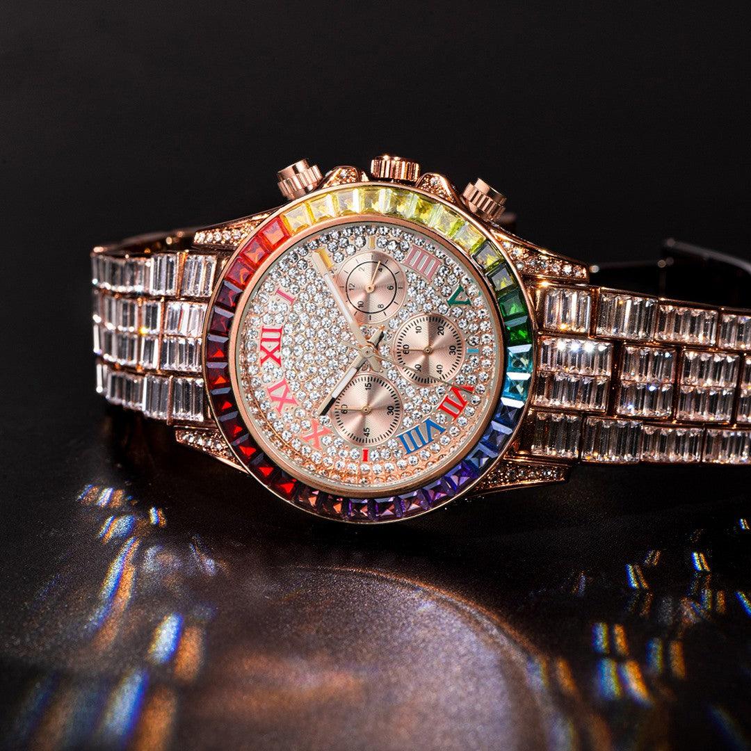 Three Eyes Rainbow Diamond Quartz Watch - Nioor