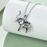 Sterling Silver Oxidized Elephant Pendant Necklace for Women and Men - Nioor