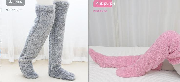 Over Knee High Fuzzy Long Socks Winter Warm Cold Leg Knee Joint Cold-proof Stockings Home Floor Sleeping Socks - Nioor