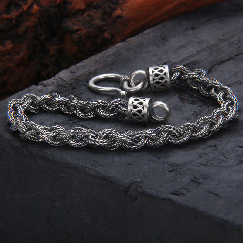 S925 Sterling Silver Distressed Woven Twisted Bracelet