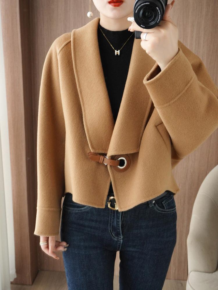 Female Hepburn Style Double-sided Wool Overcoat - Nioor