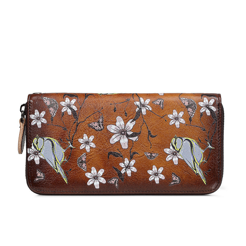 Women's Fashion Vintage Zipper First Layer Cowhide Wallet