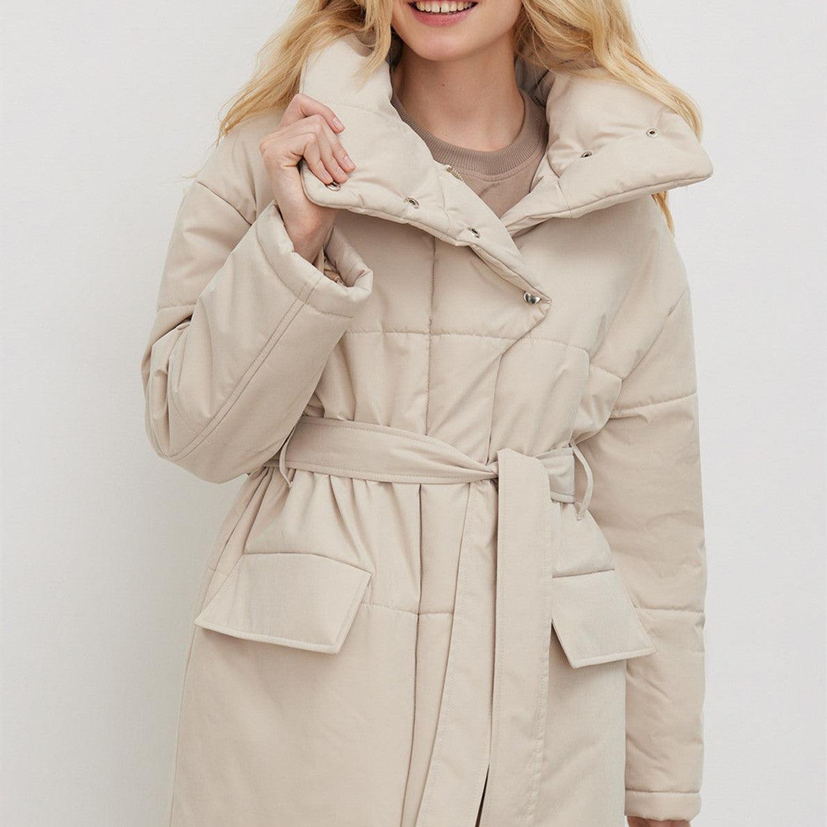 Stand-up Collar Cotton-padded Coat Coat Irregular Mid-length - Nioor