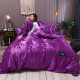 Pure Color Washed Silk Bed Sheet Ice Silk Four-piece Bed Sheet Duvet Cover - Nioor