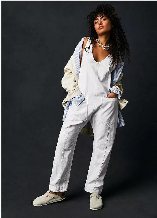 Solid Color Casual Suspender Trousers Women - Nioor