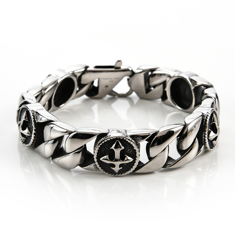 Retro Fashion Cross Titanium Steel Men's Bracelet