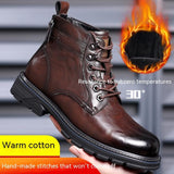 Vintage Fleece-lined Leather Boots Outdoor Keep Warm Men's - Nioor