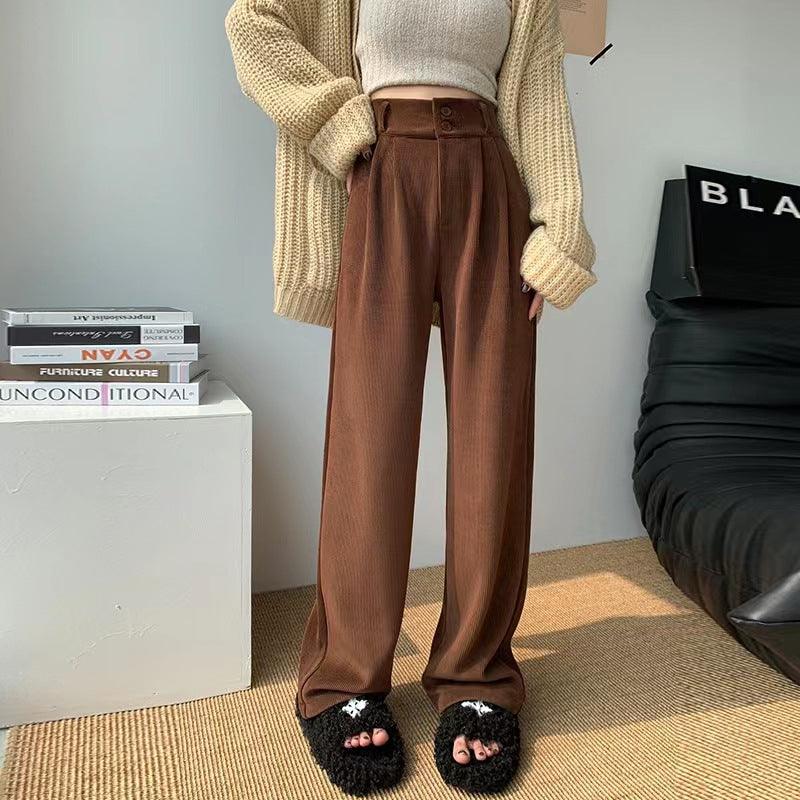 Wide-leg Pants Draping Mop Brown Leisure Corduroy - Nioor