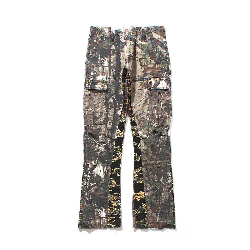 Men's Leaf Camouflage Stitching Flared Overalls