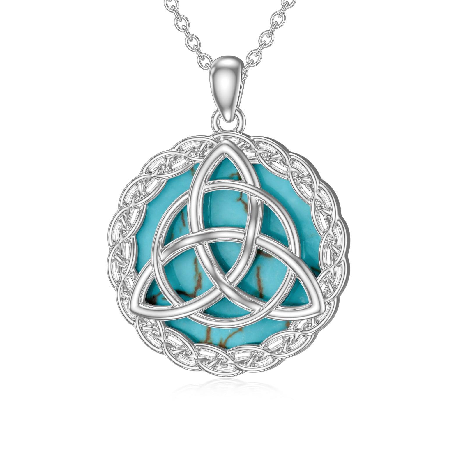 Celtic Necklace 925 Sterling Silver with Genuine Turquoise Trinity Knot Pendant Good Luck Irish Jewelry Gifts for Women - Nioor