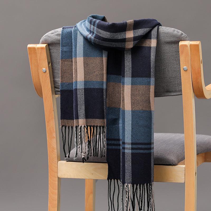 British Plaid Imitation Cashmere Tassels Couple Parent-child Men's Scarf - Nioor