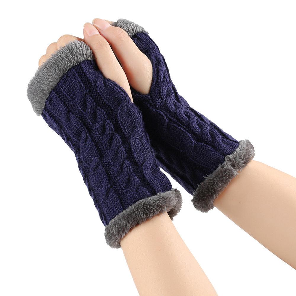 Winter Plush Gloves Twist Knitted Fingerless Fleece Gloves Women Warm Thickened Woolen Gloves - Nioor