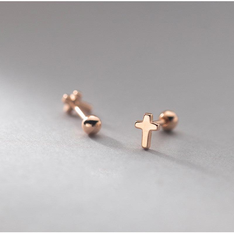 S925 Sterling Silver Stud Cross For Women - Nioor