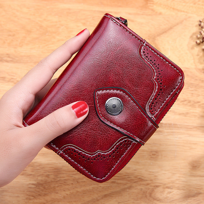 Women's Retro Wax Leather Zipper Wallet