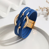 Cross Leather Women Bracelet Metal Big Ring Cuff Bangle Multi-layer Wristband Magnetic Snap Bangle