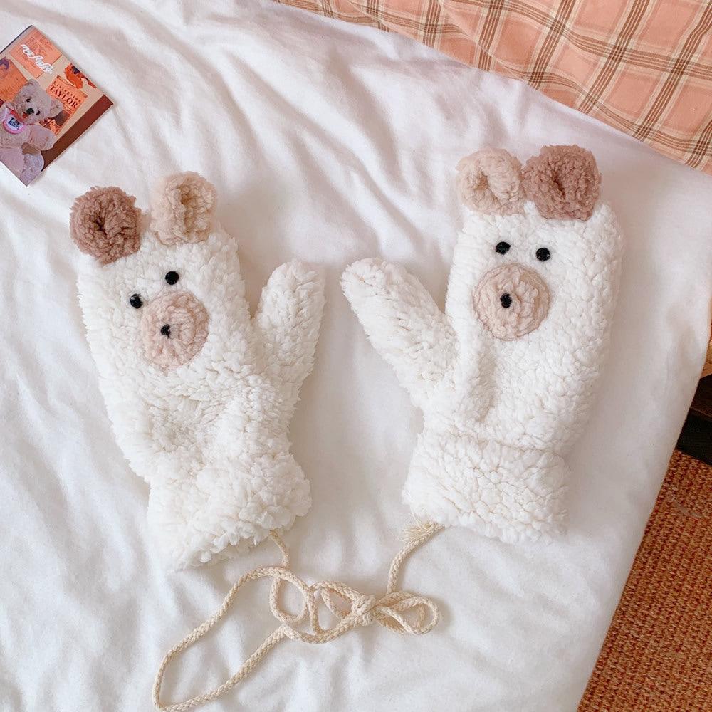 Winter Warm Cartoon Bear Plush Gloves Halter All-inclusive Cold Protection Fleece Thick - Nioor