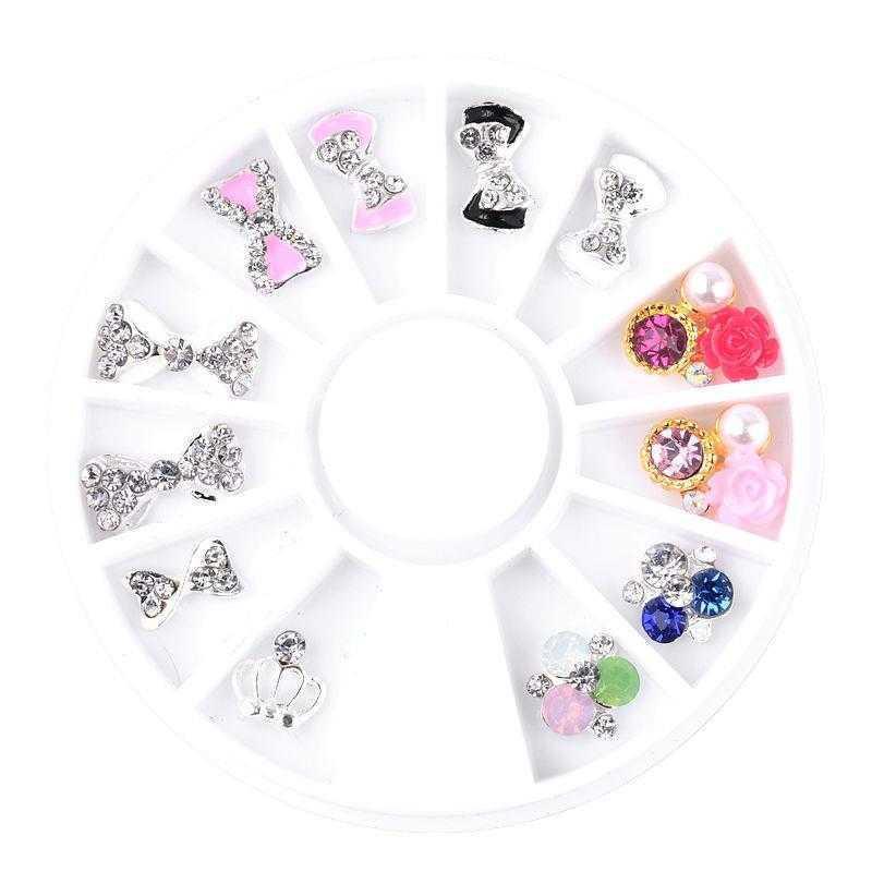 1 Wheel 3D Charm Alloy Rhinestones Nail Art Decorations Perfume Bottle Bow Flowers Triangle DIY Nail Jewelry Supplies - Nioor