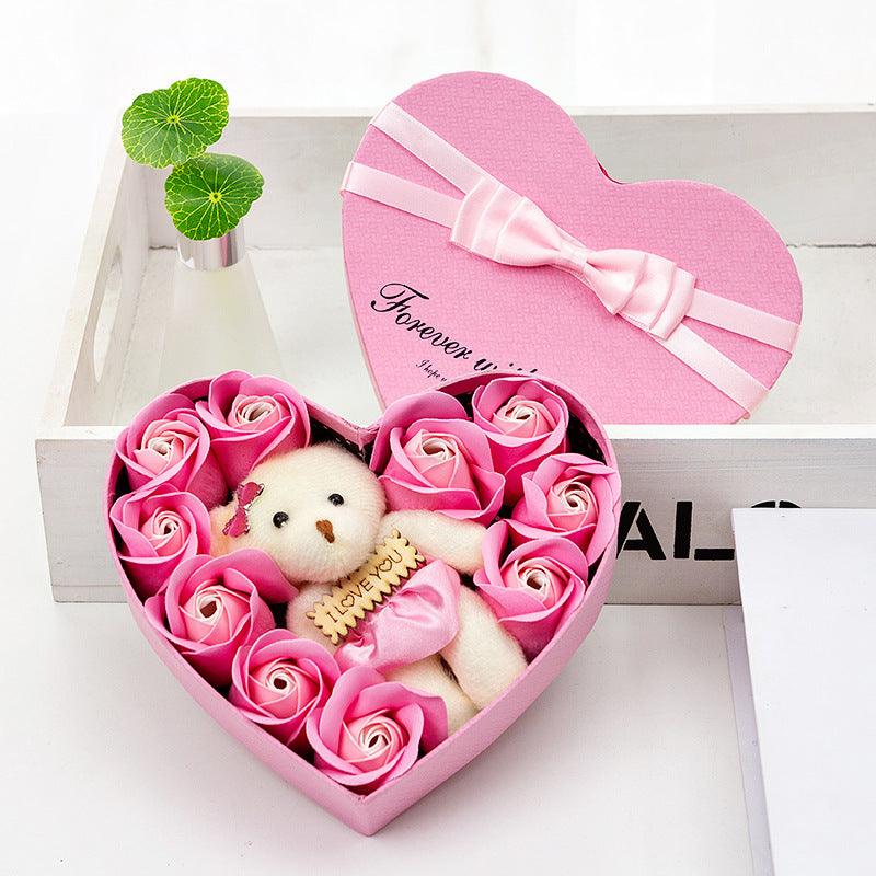 10 Soap Flower Rose Gift Box Bear Christmas Girlfriend Birthday Wedding Gift for Valentine's Day - Nioor