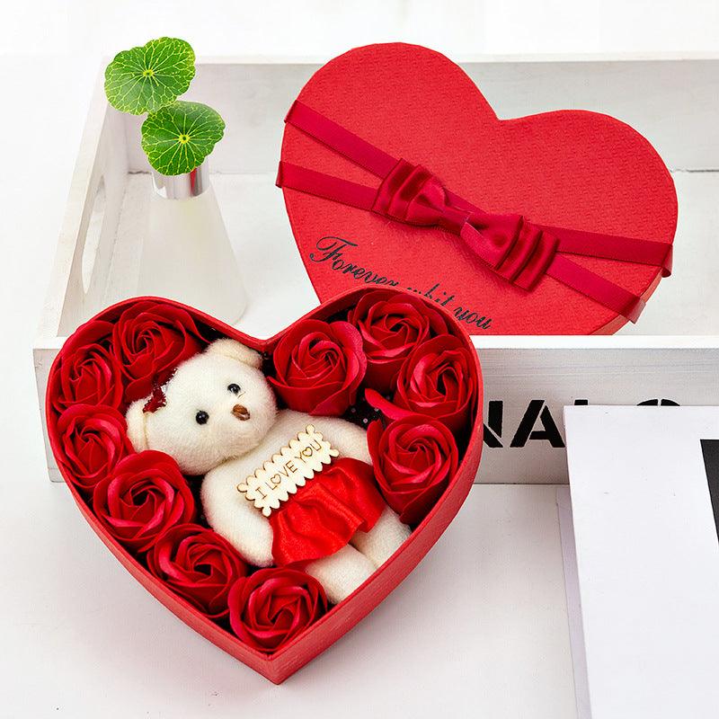 10 Soap Flower Rose Gift Box Bear Christmas Girlfriend Birthday Wedding Gift for Valentine's Day - Nioor