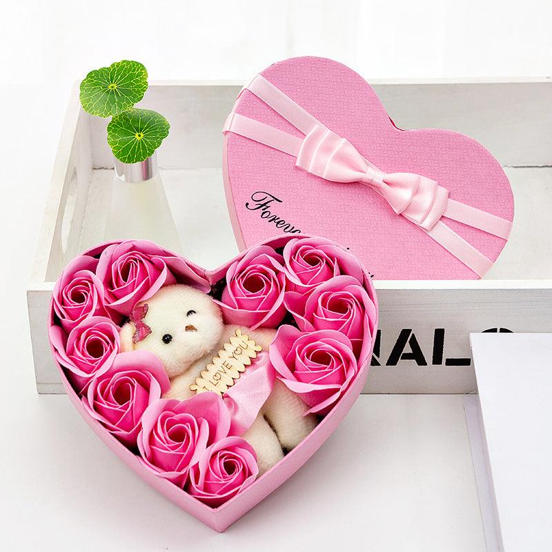 10 Soap Flower Rose Gift Box Bear Christmas Girlfriend Birthday Wedding Gift for Valentine's Day - Nioor