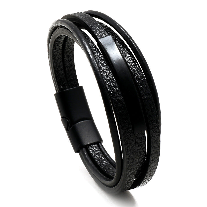 Men's Multi-layer Magnetic Buckle Leather Bracelet Weave Vintage Leather Bracelet