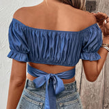 Solid Color Lace-up Cropped Top - Nioor