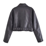 Washed Faux Leather Short Zipper Fashion Jacket - Nioor