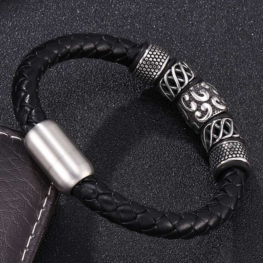 Genuine Leather Woven Stainless Steel Bracelet