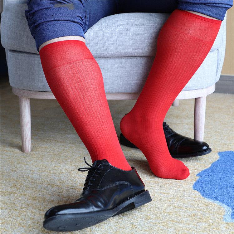 Men's Straight Slimming Stripes Soft Nylon Stretch Socks - Nioor