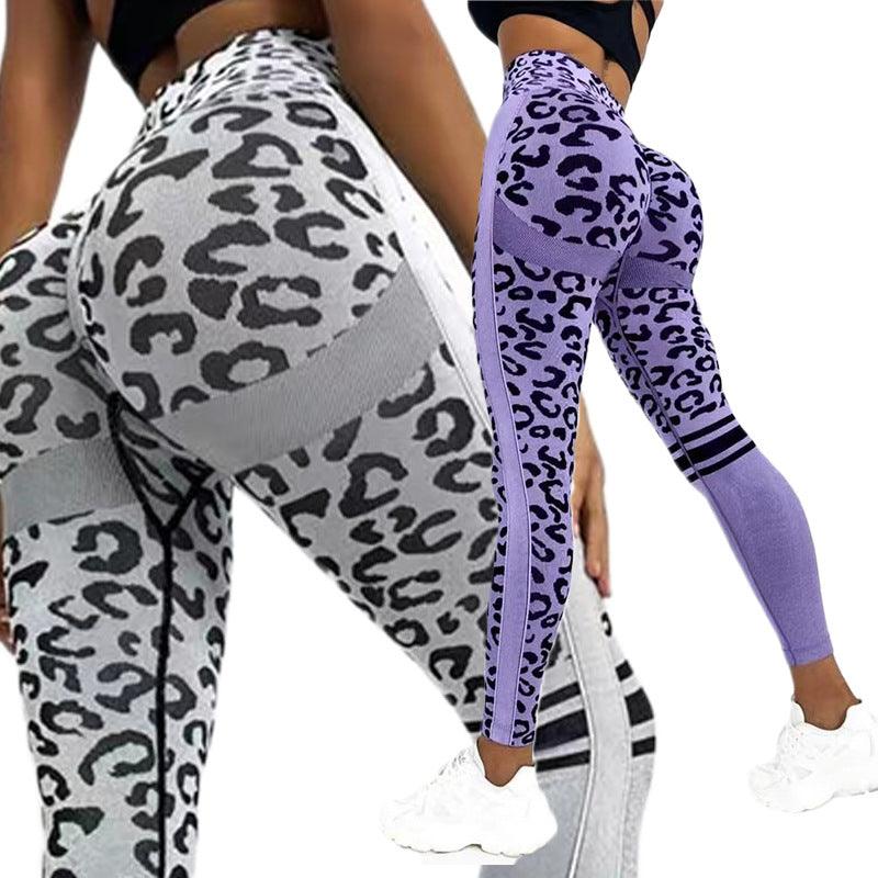 Chemical Fiber Blend Leopard Print Yoga High Waist Tights Fashion Sports Seamless Trousers Fitness Pants - Nioor