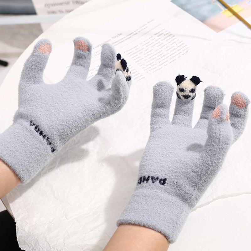 Knitted Gloves Touchscreen Winter Cute Panda Warm Goves For Cycling Women - Nioor