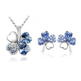 Four-leaf clover crystal necklace earrings - Nioor