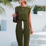 Solid Color Sleeveless Style Casual Jumpsuit - Nioor