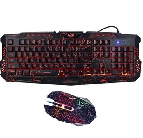 J10 tricolor backlight wired gaming keyboard set colorful luminous gaming mouse keyboard Russian keyboard - Nioor