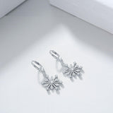 Sterling Silver Zirconia Snowflake Leverback Dangle Drop Earrings Jewelry - Nioor