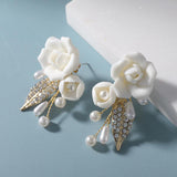 Ceramic Earrings With White Flowers - Nioor