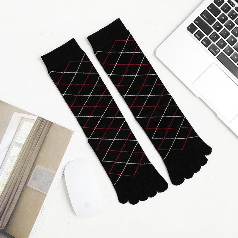 Men's Business High Toe Diamond-shaped Small Dot Vertical Bar Solid Color Socks - Nioor