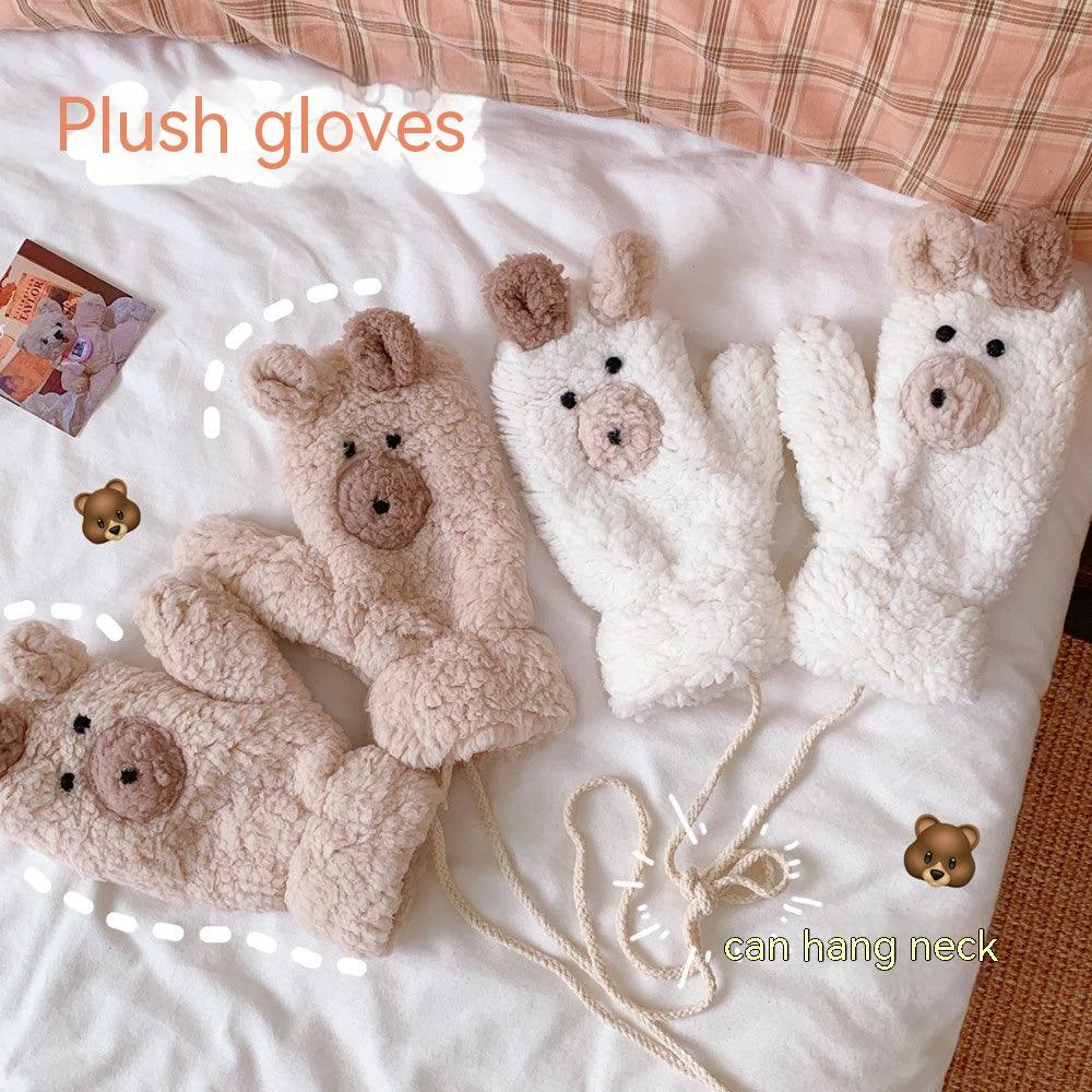 Winter Warm Cartoon Bear Plush Gloves Halter All-inclusive Cold Protection Fleece Thick - Nioor