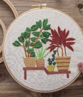Cross stitch of green plants