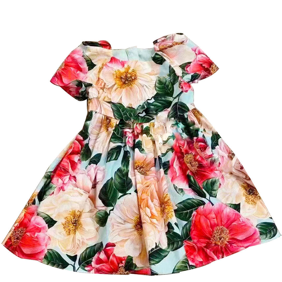 Flower Short Sleeved Girls Summer Dress