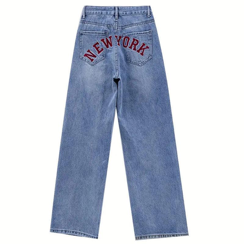 Women's Letter High Waist Straight Jeans - Nioor