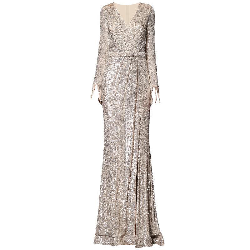 Temperament Banquet Ladies Sequined Annual Meeting Host Long Evening Dress - Nioor