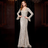 Temperament Banquet Ladies Sequined Annual Meeting Host Long Evening Dress - Nioor