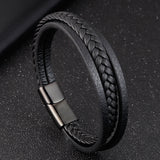 Titanium Steel Men's Leather Bracelet Double Layer