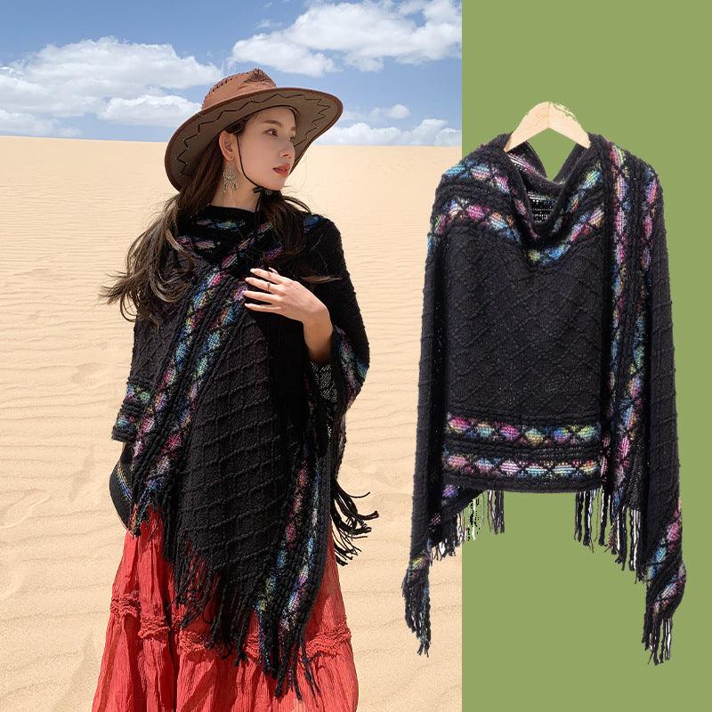 Autumn And Winter New Ethnic Style Shawl Travel Tassel Cloak - Nioor