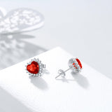 Birthstone Zircon Earrings for Women Girls Heart Shape Stud Earrings - Nioor