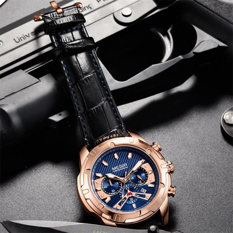 Waterproof Multifunctional Chronograph Luminous Leather Sports Quartz Watch - Nioor