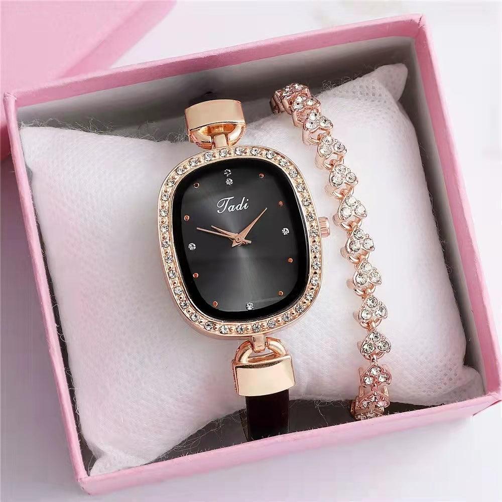 Women's Watch Bracelet Suit Two-piece Women's Quartz Watch Diamond Rhinestone Thin Belt Fashion Watch - Nioor