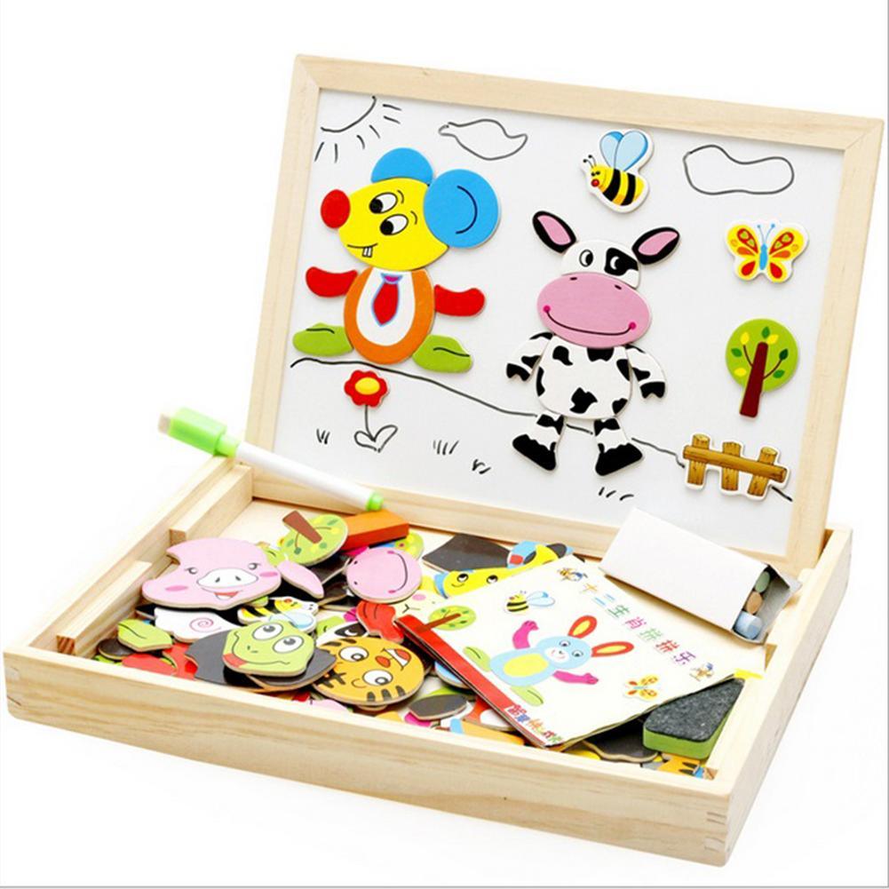 Wooden Magnetic Puzzle Toys Children 3D Puzzle Box Figure Animals Circus Writing Drawing Board Learning Education Toys For Kids - Nioor